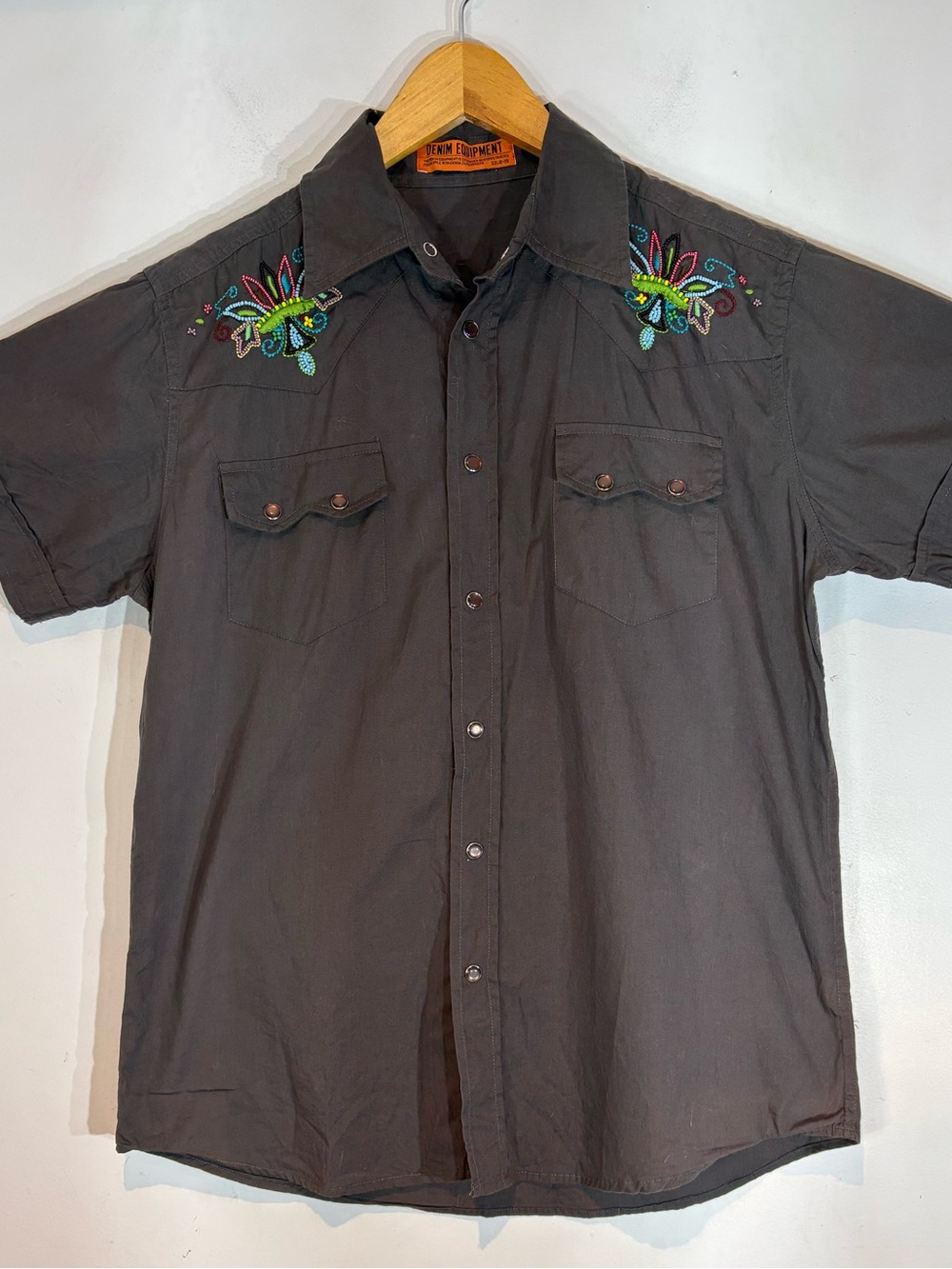 Denim Equipment Western Embroidered Beaded Cotton Shirt medium